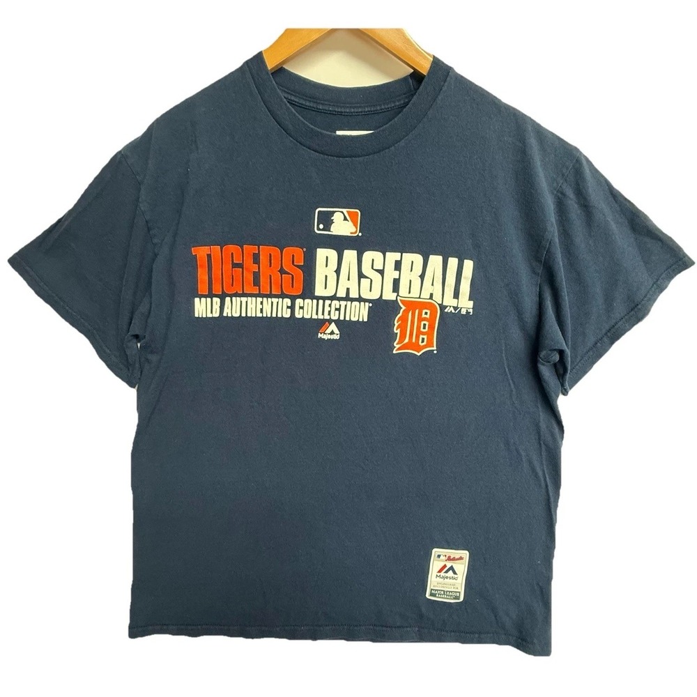 Detroit Tigers Majestic MLB T Shirt Mens L Blue Graphic Baseball Logo